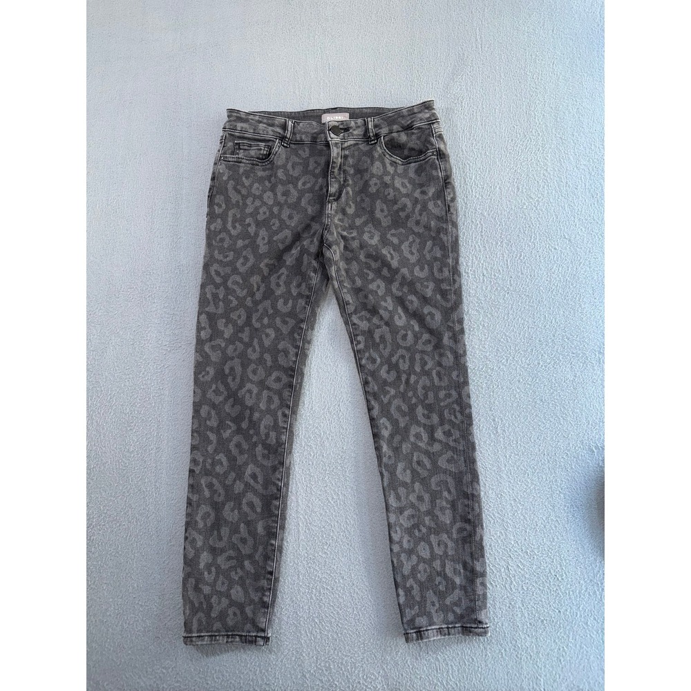 DL1961 Florence Cropped Instasculpt Skinny Jeans Grey Leopard Print 26 Memphis